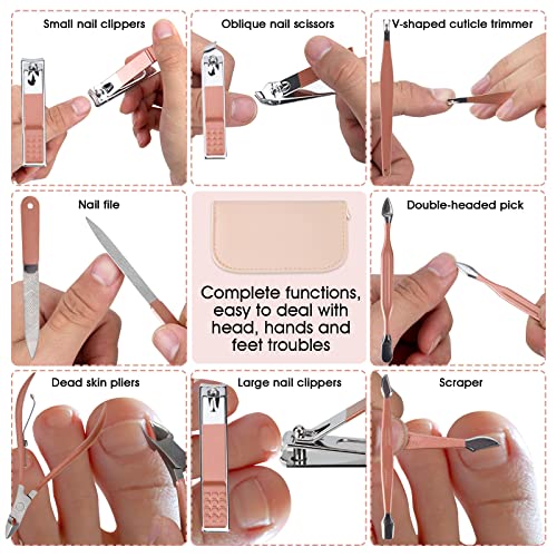 12-in-1 Rose Gold Manicure Set with Pink Leather Case