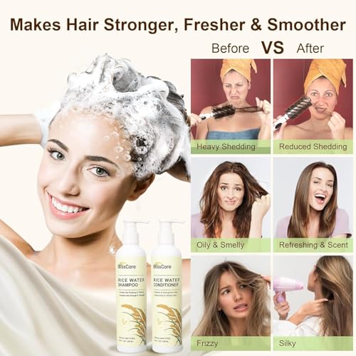 Rice Water Shampoo and Conditioner Set with Biotin