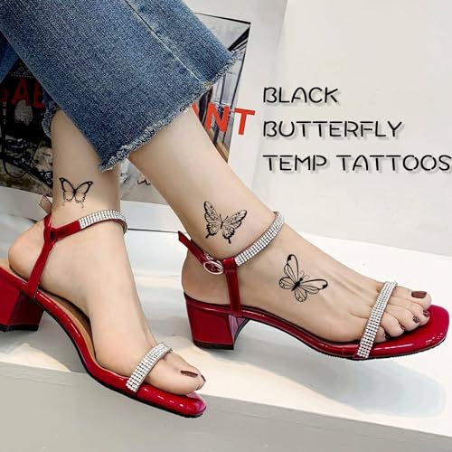 30-Sheet Black Butterfly Temporary Tattoos for Women