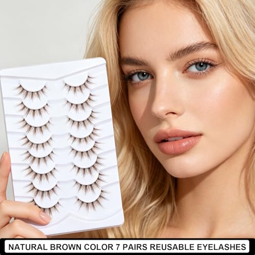 Brown False Eyelashes 7 Pairs Natural Wispy 3D Fluffy