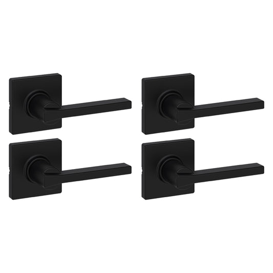 Kwikset Casey Interior Passage Door Handle 4 Pack, Lever for Closet and Hallway Doors, Reversible Non-Locking Handle Lever, Matte Black, with Microban Protection