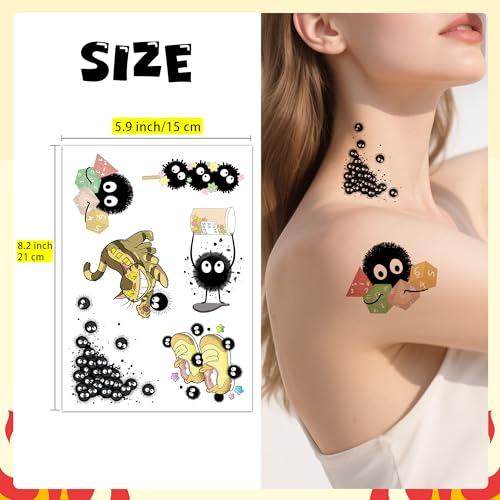 Pounchi Soot Sprite Temporary Tattoos - 8 Sheets Waterproof