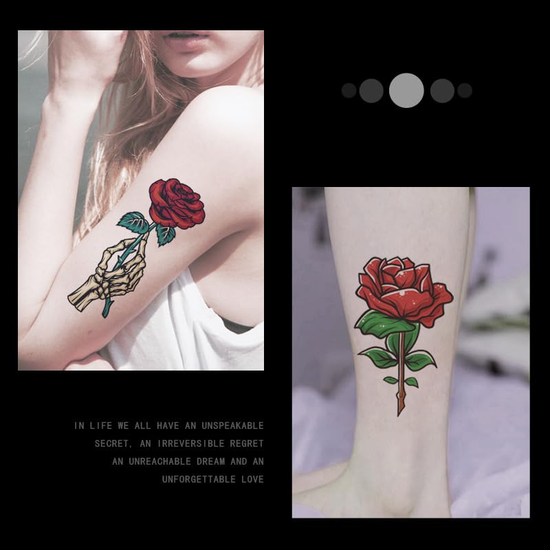 Rose Flower Temporary Tattoo Stickers, 16 Sheets Waterproof