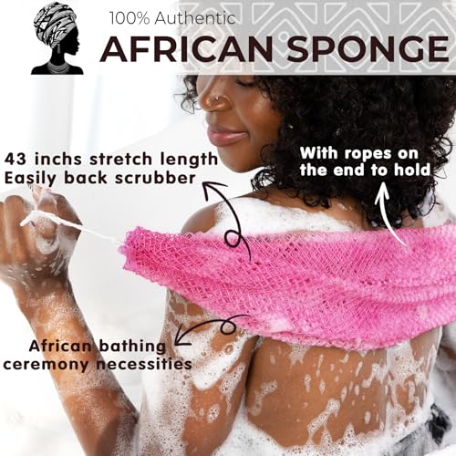 Fulloadris Camellia & SeaBlue African Exfoliating Net Sponge with Travel Bag - Back Scrubber & Body Wash Cloth
