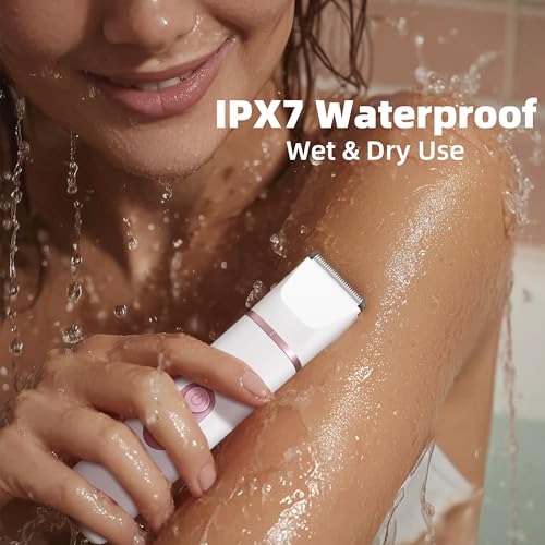 5-in-1 Bikini Trimmer for Women: IPX7 Waterproof Electric Razor Shaver for Silk Skin, Easy Cleaning, 5 Head, Rechargeable Body Hair Removal, LED Display, Ceramic Blade, Gifts for Her