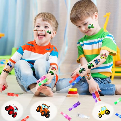 Tractor Party Favors Set - 24 LED Finger Lights & 48 Glow Tattoos