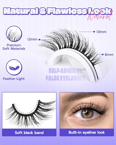 LZM Self Adhesive Eyelashes 12mm Wispy Pre-Glued Reusable