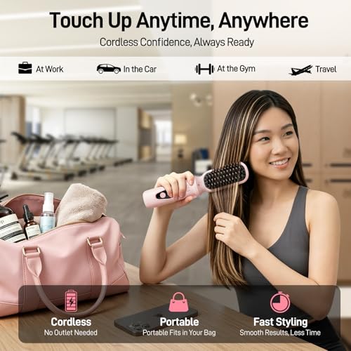 GLS 3-in-1 Cordless Hair Straightener Brush with USB Rechargeable Battery