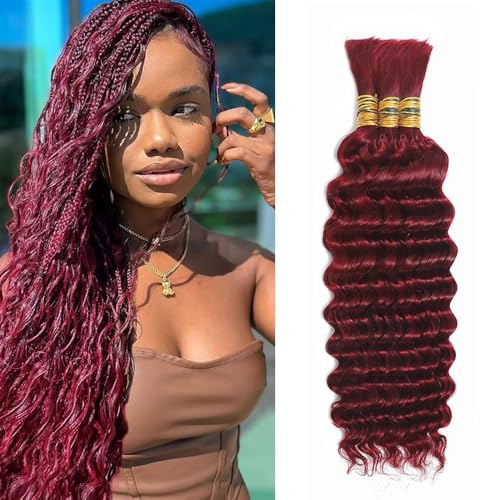 WuvuSnm Burgundy Deep Wave Human Hair Bundles 26 Inch for Braiding - No Weft, 3 Pack