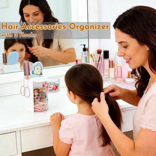 Lukzeezo Hair Accessories Organizer with Hooks & Rotating Drawer