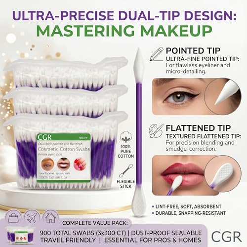 CGR 900pcs Makeup Cotton Swabs Dual-Tip Pointed & Flat