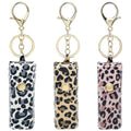 Leopard Print Lipstick Holder Keychain - 3 Pack PU Leather