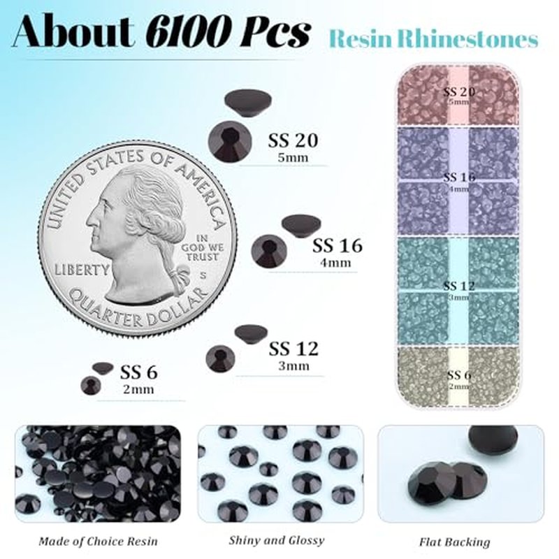 6100 Pcs Flatback Rhinestones with B7000 Glue for DIY Crafts