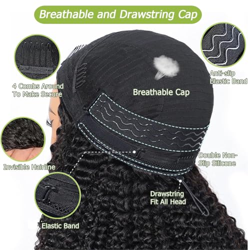 Hertune Kinky Curly Half Wig - 3-in-1 Glueless Wear & Go 14 Inch