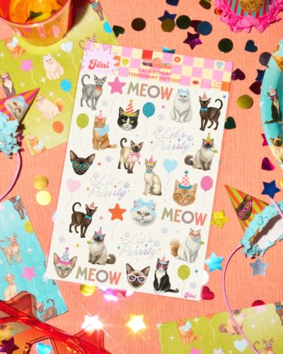 Cat Birthday Temporary Tattoos - 54 Pack Party Decorations