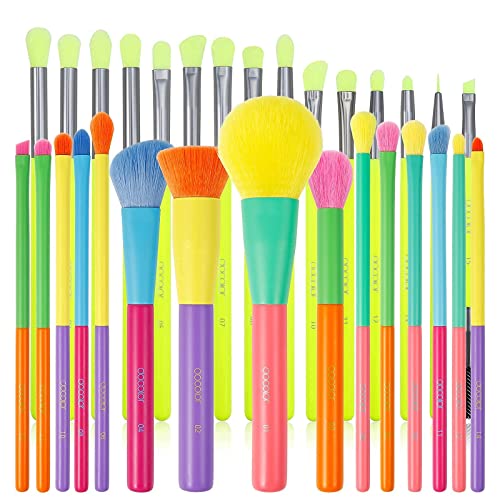 Docolor 15Pcs Eye Makeup Brushes Set + 15Pcs Colourful Makeup Brush Set Premium Kabuki Foundation Blending Face Powder Synthetic Makeup Brushes Set