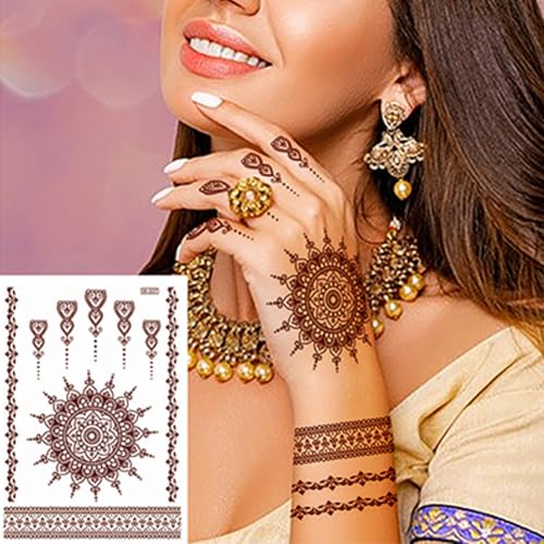 Brown Henna Temporary Tattoo Stickers - 14 Sheets