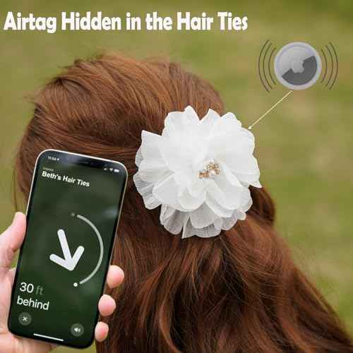 2 Pack Kids Hair Ties Holder for Airtag, Cute Flower Hidden Hair Elastic Band Tracker Case for Girls (Pink White, Thick Hair)