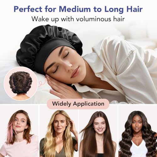 LitBear Black Heatless Curlers Set with Bonnet & Accessories for Long & Medium Hair