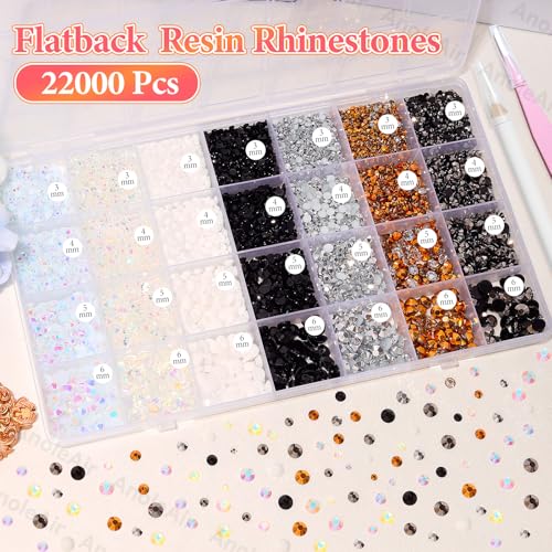 22000 Pcs Bedazzling Rhinestones Kit - Black, White, Silver Gems