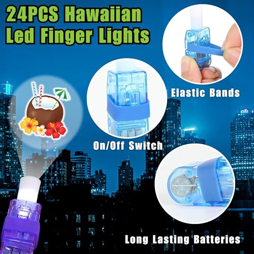 72 PCS Hawaiian Party Favors ? 48 PCS Luminous Tattoos & 24 PCS LED Finger Lights Combo ? Birthday Goodie Bag Fillers, Party Supplies, Gifts Light Up Toys Glow In The Dark for Boys and Girls