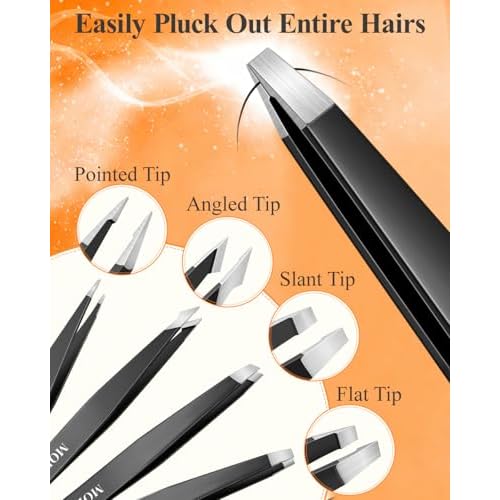MORGLES Tweezers Set for Men, 10 in 1 Professional Eyebrow Tweezers Kit with Razor, Scissors and Blackhead Remover Tools with Travel Bag, Grooming Beauty Set (Black)