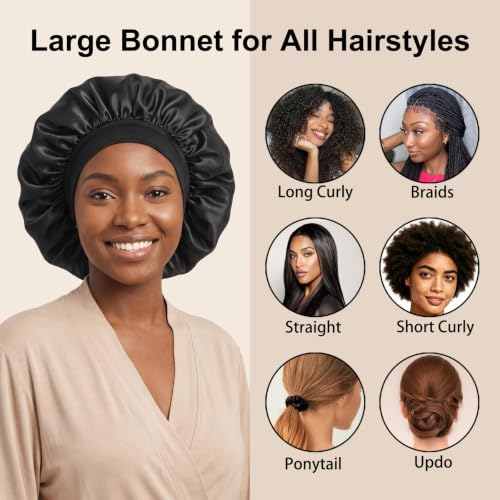 Extra Large Silk Bonnet 4 Pack for Curly Hair - No Slip Design