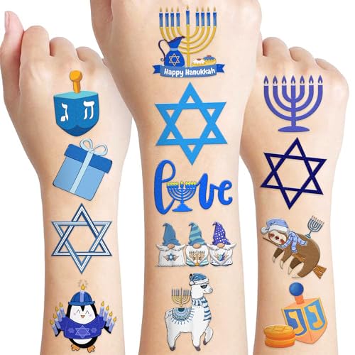 96 PCS Hanukkah Temporary Tattoos - Menorah & Star David Party Favors