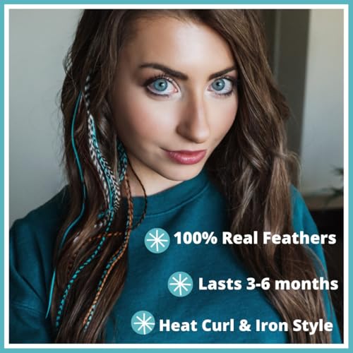 Hair Feathers Kit with 20 Rooster Feathers, Beads & Loop Tool