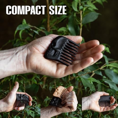 Handmade Wooden Beard Comb for Men Eco-Friendly Natural Wood Anti-Static Beard Grooming Tool Perfect for Styling Detangling & Shaping Gentle on Beard & Skin Sustainable Gift Idea (Thermograb Skull)