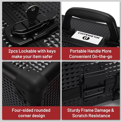 CHUANGJIN Black Large Barber Carrying Case with Removable Tray, Travel Hairdresser Toolbox