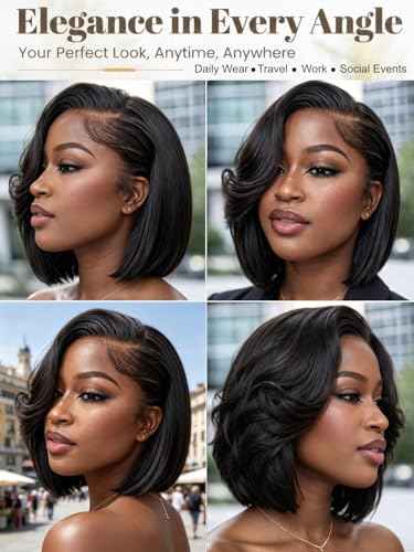 UNICE 7x5 Lace Closure 12" Layered Bob Wig with Side Bangs