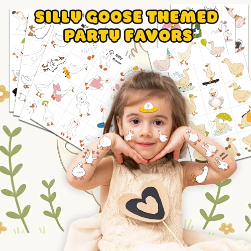 96 Silly Goose Temporary Tattoos for Kids, Waterproof