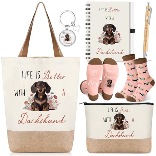 Sadnyy 6pcs Gifts for Women Unique Gift Set with Novelty Socks Makeup Bag Keychain Notebook Tote Bag and Pen Birthday Gifts