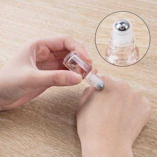BENECREAT 14 Packs 3ml Multi-color Travel Essential Oil Roller Bottle Mini Glass Cosmetic Vials with Opener, Dropper and Funnel for Essential Oils Perfumes Aromatherapy