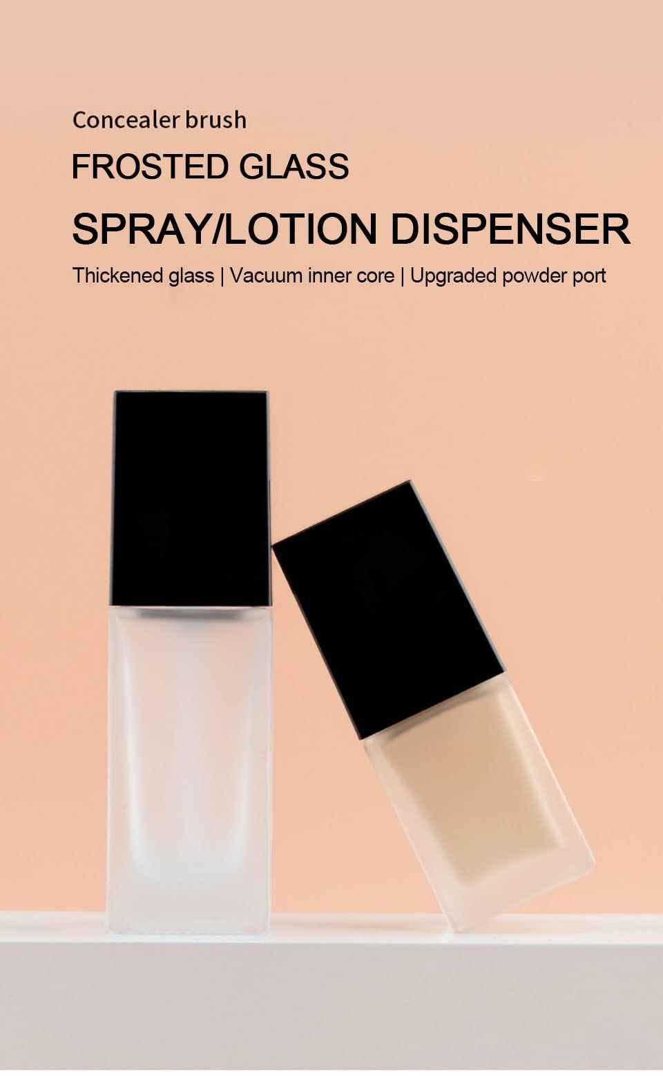 YYNGJCK 2 Pack 30ml/1oz Empty Frosted Glass Foundation Bottle, Travel Refillable Square Lotion Pump Bottles for Essential Oils Liquid Body Cream Cosmetic Samples Vials