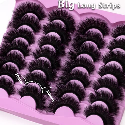 Mink Lashes Fluffy 20mm Volume False Eyelashes 8D Cat Eye Strip Lashes D Curl 14 Pairs Dramatic Soft Eyelash 25mm Big Long Lash Strips Lashes Pack That Look Like Extensions Faux Mink Lashes
