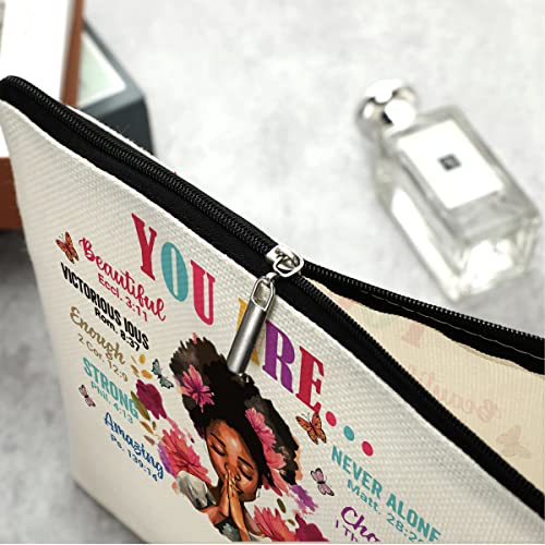 Black Girl Makeup Bag Afro Black Girl African American Cosmetic Bag Inspirational Gifts for Women Mom Sister Daughter Best Friends Nurse Coworker Birthday Graduation Friendship Christmas It's Okay