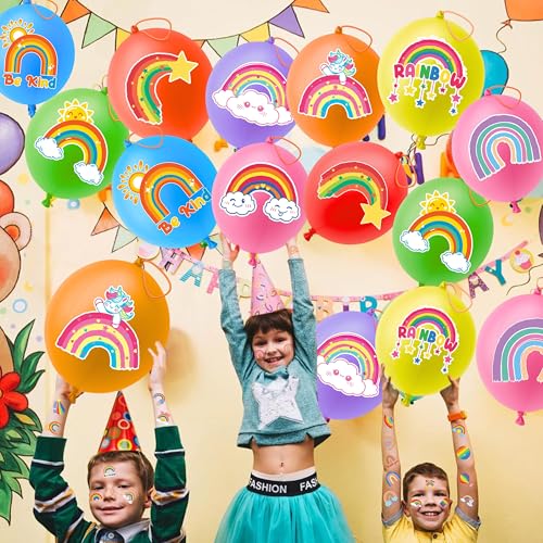 72 Pc Rainbow Party Favors Set - 24 Punch Balloons & 48 Tattoos