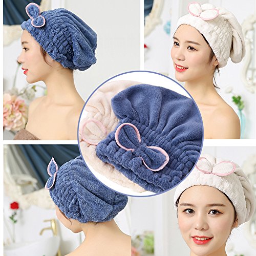 Microfiber Hair Drying Caps, 2-Pack Ultra Absorbent Turban Wrap