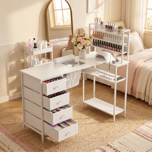 Professional Nail Desk 47.2" with Dust Collector & Outlet