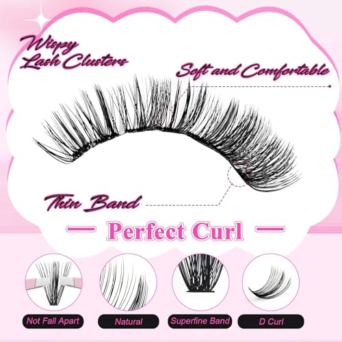 Eyelash Clusters Kit 280PCS - D Curl 8-16mm with Bond & Tweezers