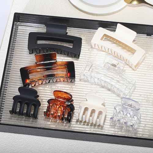 Medium Hair Clips for Women 8 Pcs Small Claw Clips for Thin and Thick Hair 2 Styles Hair Claw Clips Combination Rectangle Banana Jaw Hair Accessories for Women and Girls (Transparent)