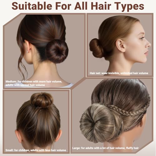 Hair Bun Maker Set with 8 Bun Makers, Hair Nets & Bobby Pins