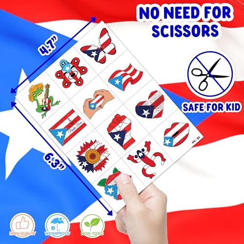 96 PCS Puerto Rico PR Puerto Rican Flag Pre-Cut Temporary Tattoos for Kids | Super Cute Themed Birthday Party Favors, Supplies, Decorations, Fake Tattoo Stickers (multiple)