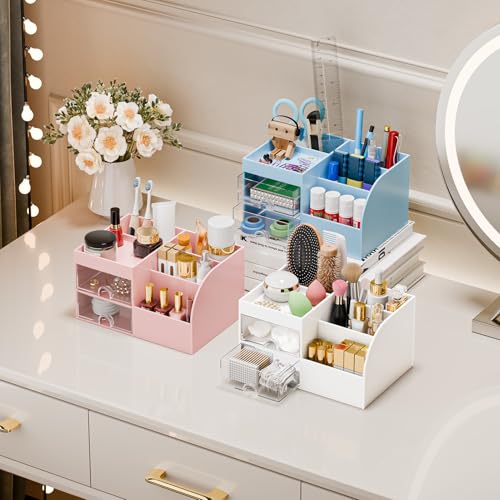 Makeup Organizer with 2 Drawers & 5 Compartments - White