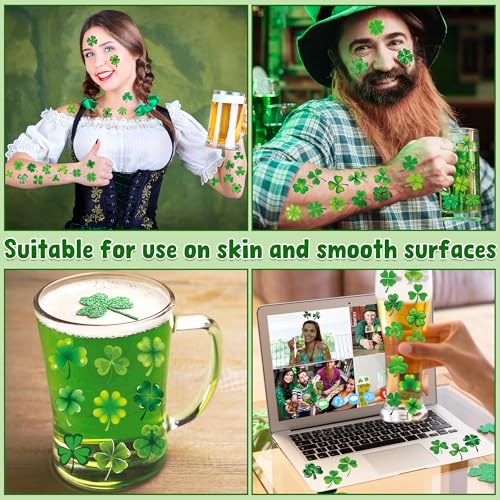 100 PCS St Patricks Day Tattoos, 4 Sheets Green Four Leaf Clover St Patricks Day Tattoos, Waterproof St Patricks Day Temporary Tattoos for St Patricks Day Accessories Favors