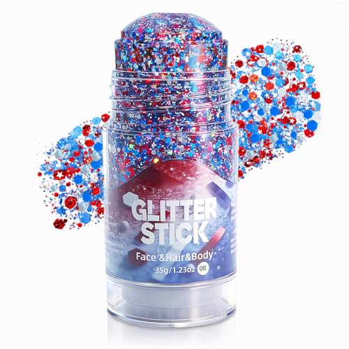 Go Ho Hexagon 1.23oz 4th of July Glitter Stick – Red White Blue Face Hair Body