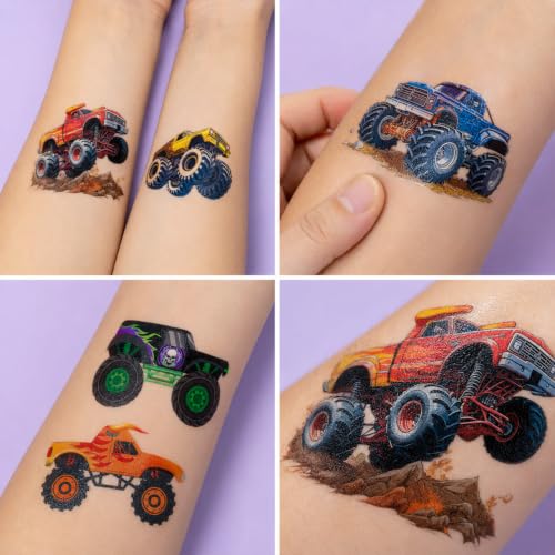 Monster Truck Temporary Tattoos - 120 PCS Pre-Cut Kids Party Favors