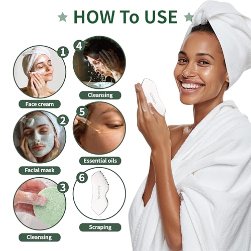 Gua Sha Facial Tools Stainless Steel & Compressed Facial Sponges, Detail Metal GuaSha and Natural Spa Sponges for Facial Cleansing Skin Care£¬Guasha Stone Face Sculpting Tool